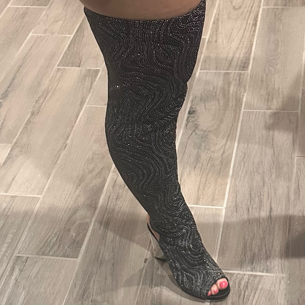 New: Bamboo Bling peep toe block heel boots - Picture 11 of 11